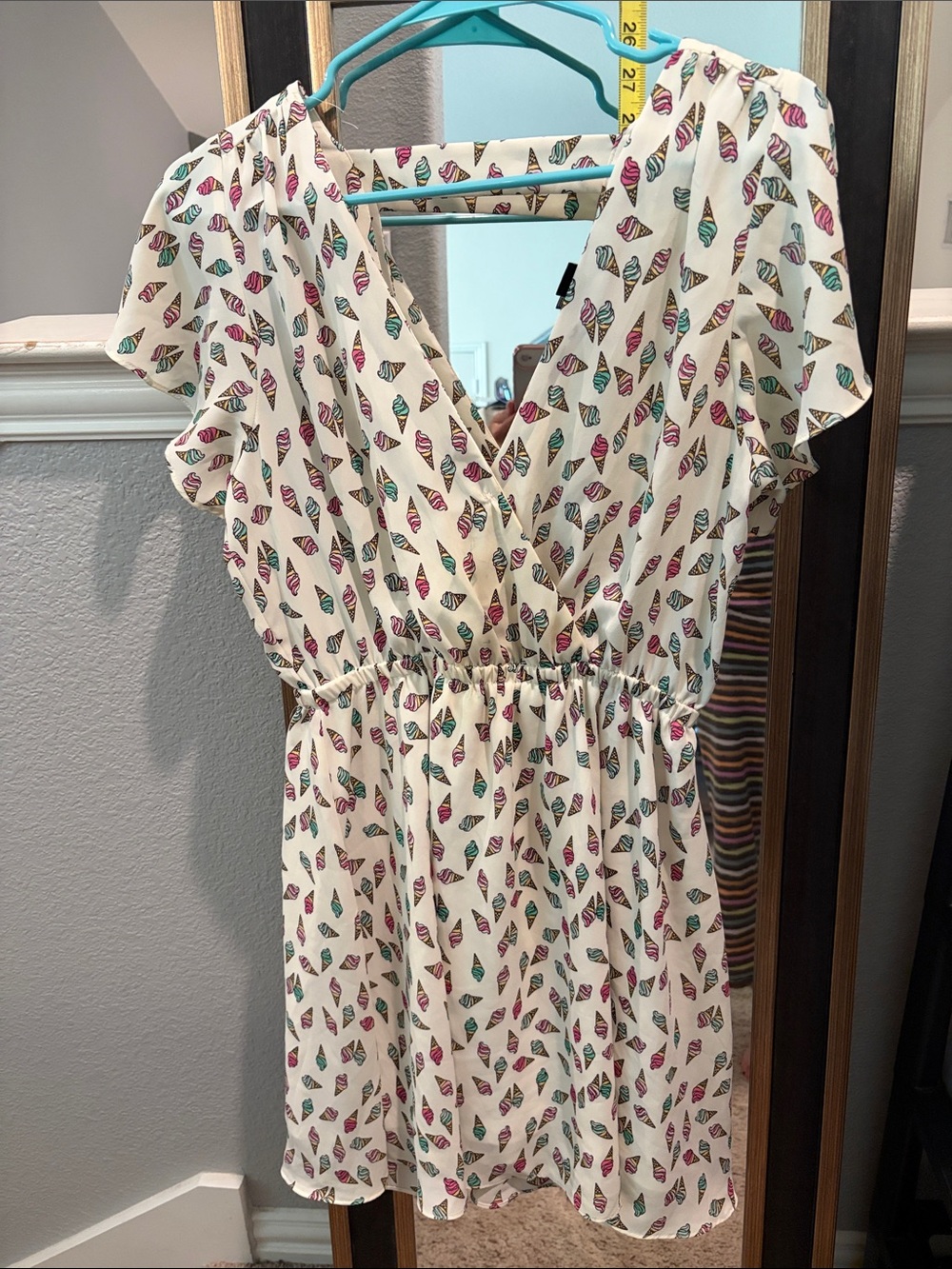 Forever 21 Cream Mini Dress with Pink and Teal Ice Cream Print